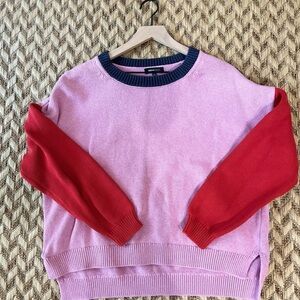 525 America Crewneck Sweater - Women's Large Red Pink Navy - Colorblock Knit